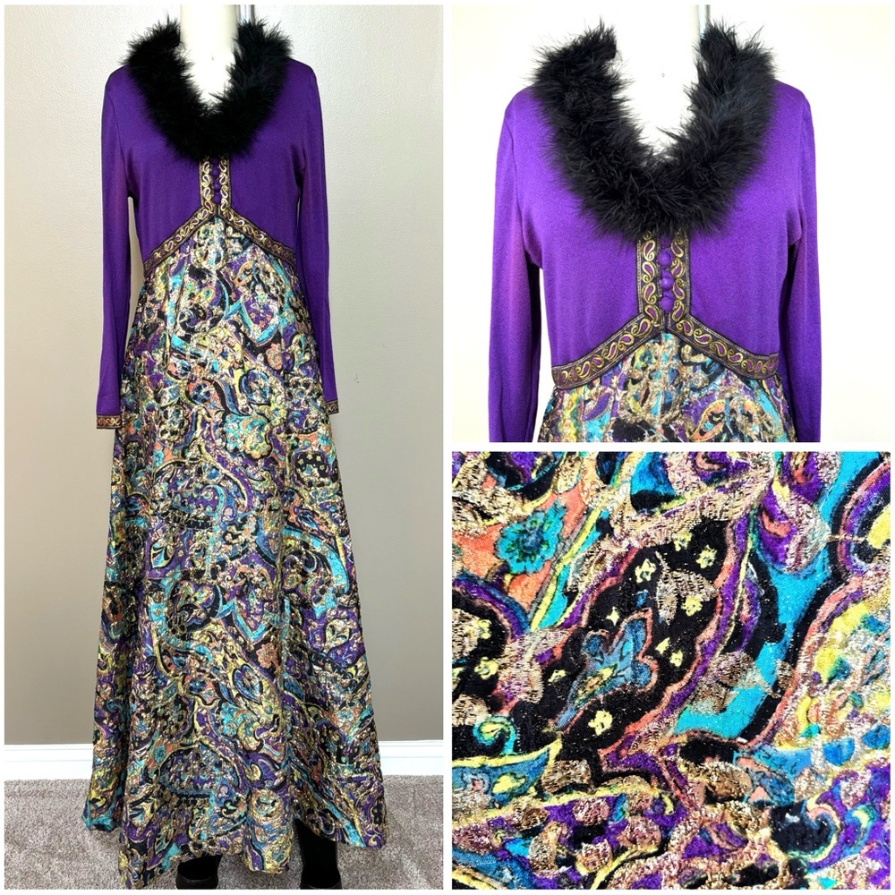 Vtg 60s Dress Glamour Cosplay Designer Festival Fur Trim Halloween Costume Sz M